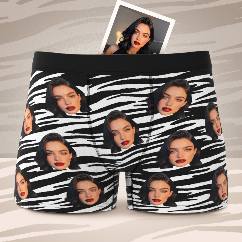 Custom Face Boxer Sexy Striped Underwear Personalized Boxer Briefs Gift for Boyfriend Valentine's Gift