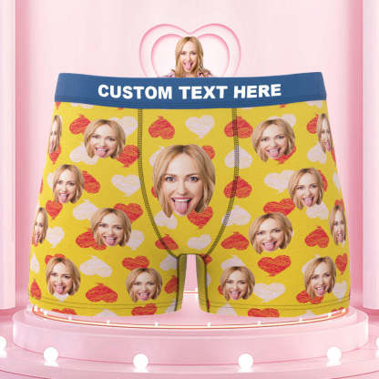 Custom Face Boxer Shorts Colorful Waistband Boxer Briefs Red and Pink Hearts Gifts For Him