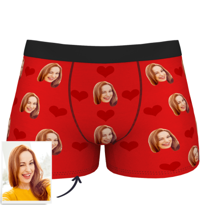 Custom Photo Boxer Men's, Heart Face Underwear - Men
