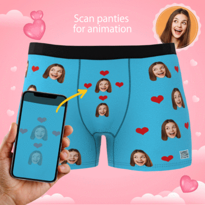 Custom Photo Boxer Men's, Heart Face Underwear - Men