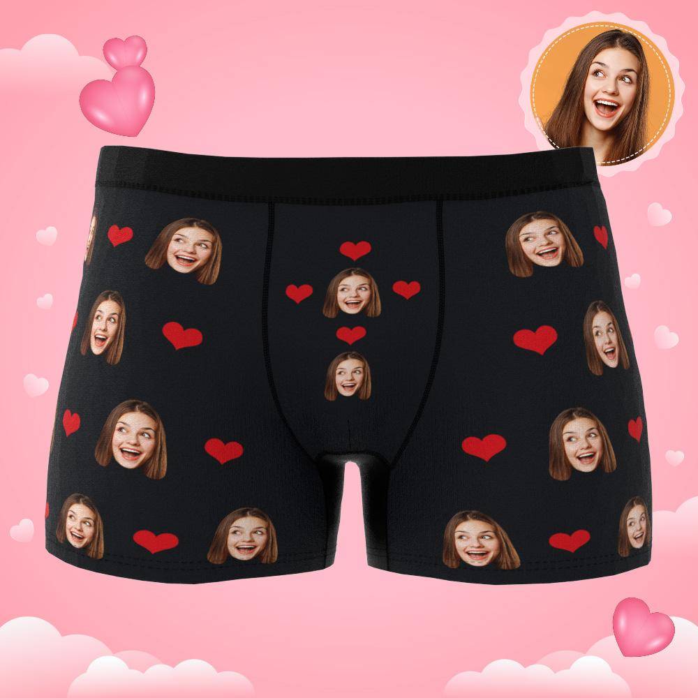 Custom Photo Boxer Men's, Heart Face Underwear - Men
