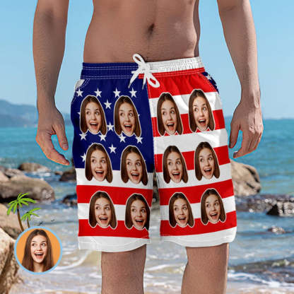 Custom Face Swim Trunks Men's American Flag Swim Trunks