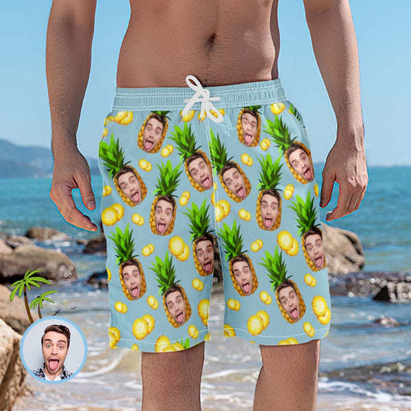 Men's Custom Face Beach Shorts Gifts for Boyfriend - Pineapple