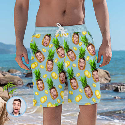 Men's Custom Face Beach Shorts Gifts for Boyfriend - Pineapple