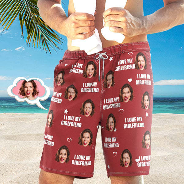 Men's Custom Face Beach Shorts I LOVE MY WIFE 4 Colors Available