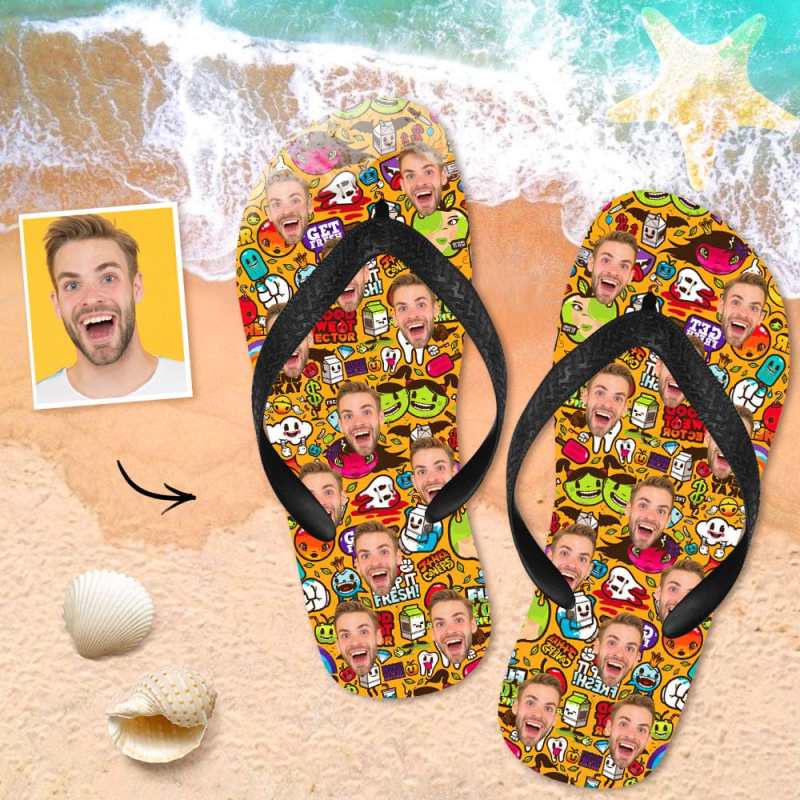 Custom Face Flip Flops Personalized Cartoon Flip Flops Summer Beach Slide Sandals