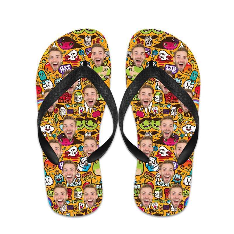 Custom Face Flip Flops Personalized Cartoon Flip Flops Summer Beach Slide Sandals