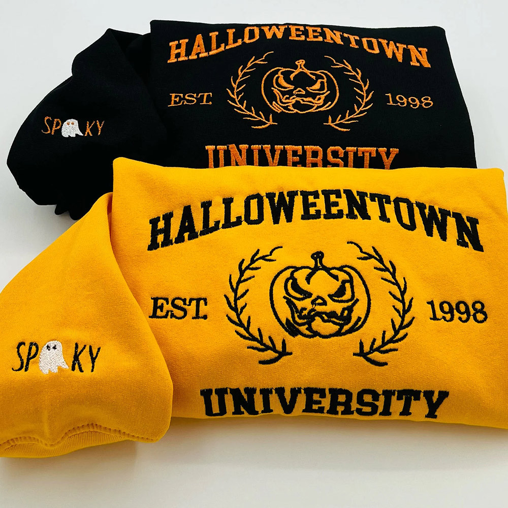 Halloween Embroidered Sweatshirt – Y2K Spooky Ghost & Pumpkin Crewneck Shirt