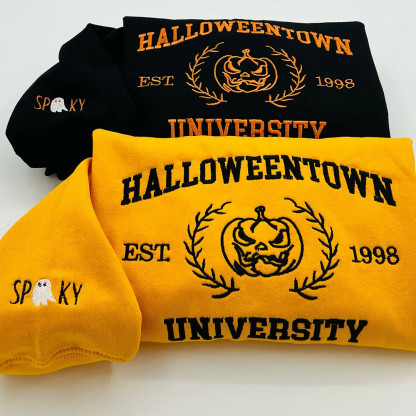 Halloween Embroidered Sweatshirt – Y2K Spooky Ghost & Pumpkin Crewneck Shirt