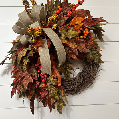 Elegant Fall Maple Leaves Wreath – Small Autumn Front Door Decor with Berries & Peonies