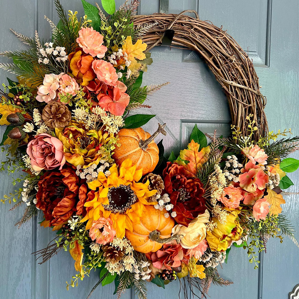 Elegant Fall Wreath – Country Farmhouse Front Door Autumn Decor