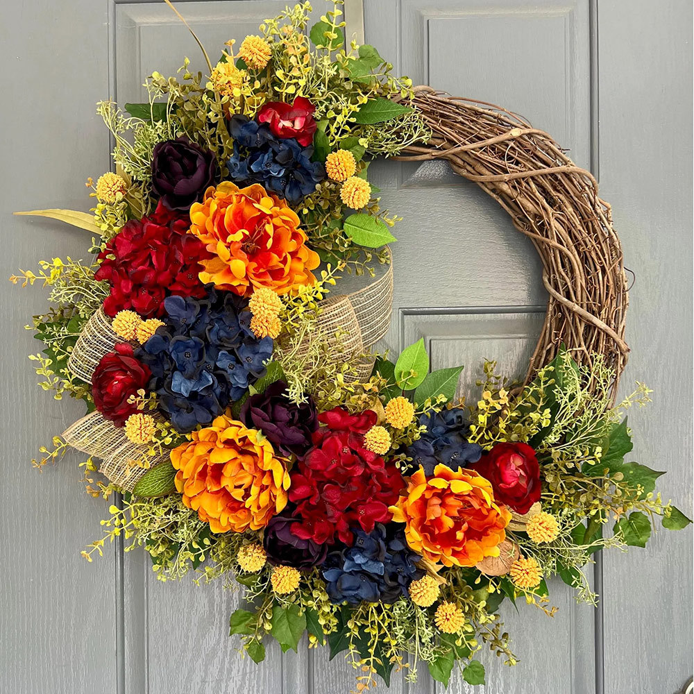 Elegant Autumn Peony Wreath – Front Door Fall Decoration