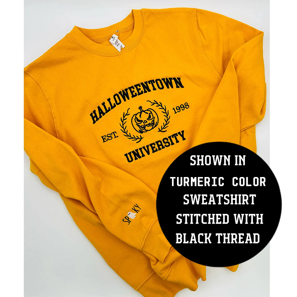 Halloween Embroidered Sweatshirt – Y2K Spooky Ghost & Pumpkin Crewneck Shirt