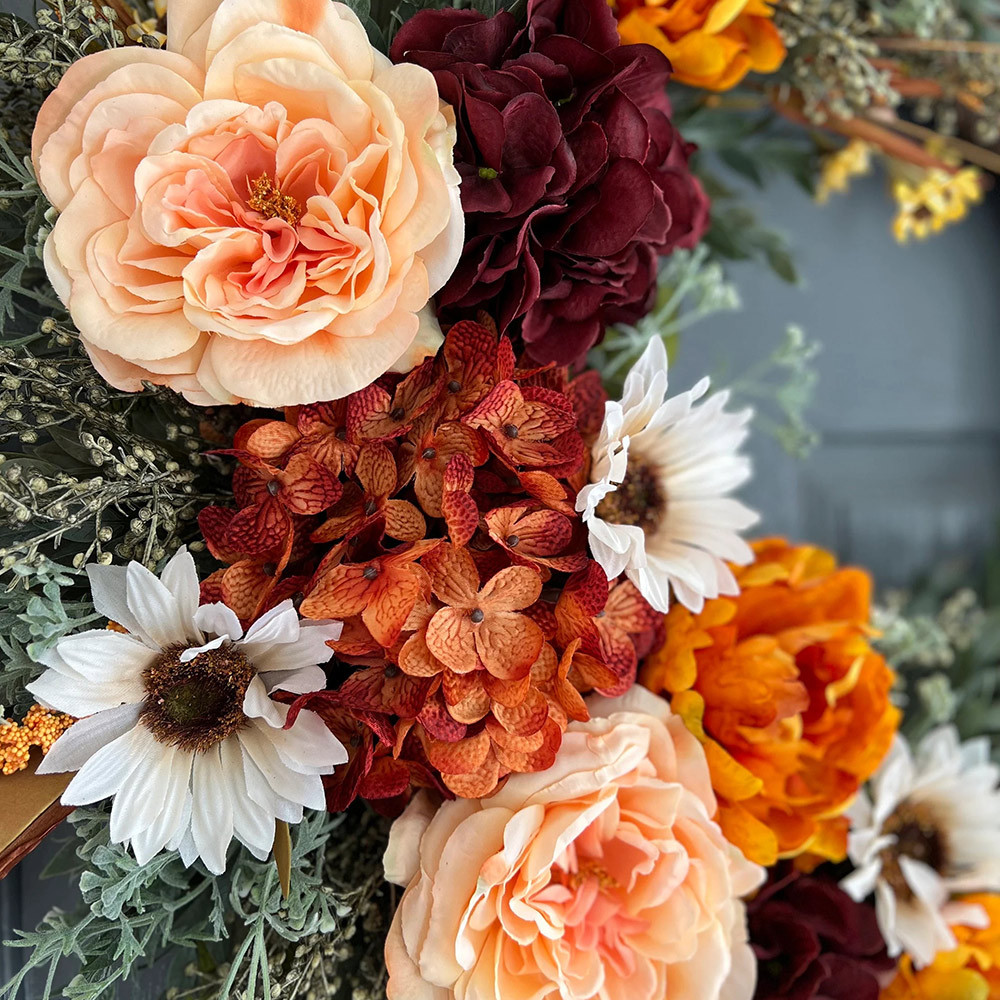 Elegant Burgundy Hydrangea Fall Wreath – Front Door Autumn Decoration