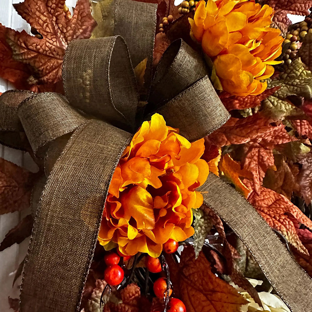 Elegant Fall Maple Leaves Wreath – Small Autumn Front Door Decor with Berries & Peonies