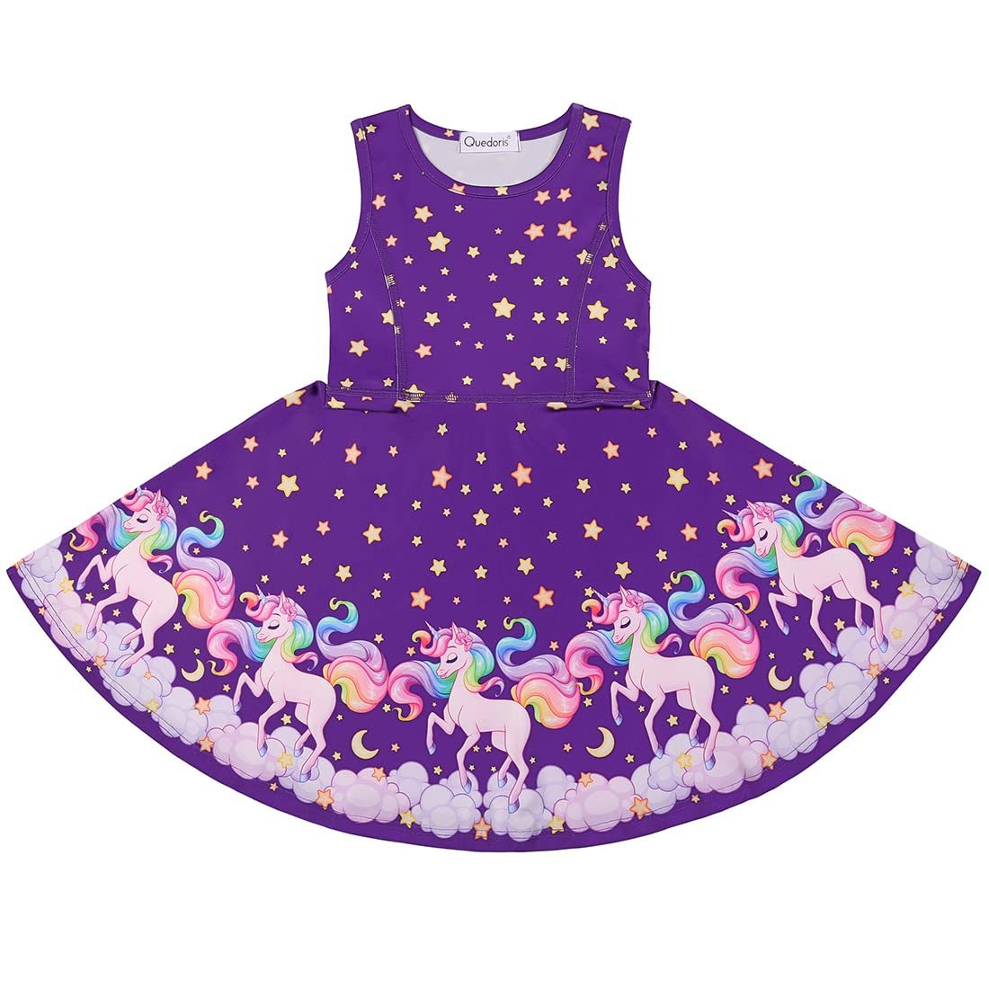 Girls Dress Unicorn Printed Casual Party Twirly Dress for Kids in 2t to 10 Years