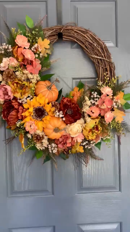 Elegant Fall Wreath – Country Farmhouse Front Door Autumn Decor