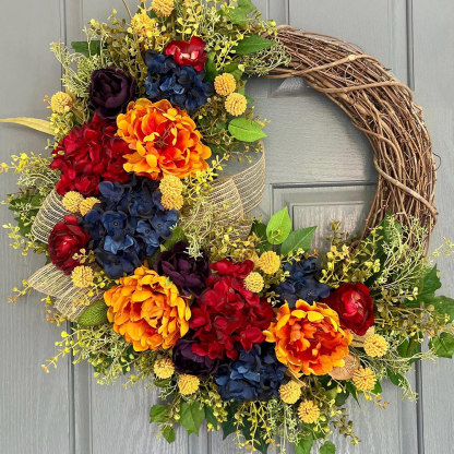 Elegant Autumn Peony Wreath – Front Door Fall Decoration
