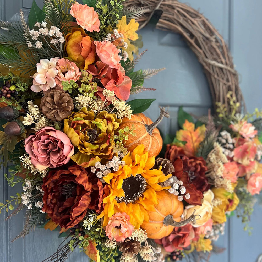 Elegant Fall Wreath – Country Farmhouse Front Door Autumn Decor