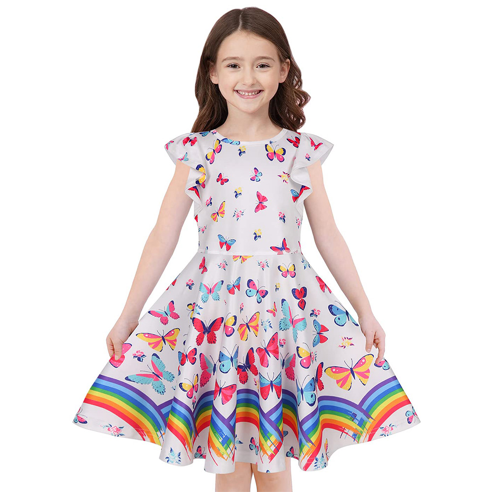 Girls Dress Unicorn Printed Casual Party Twirly Dress for Kids in 2t to 10 Years