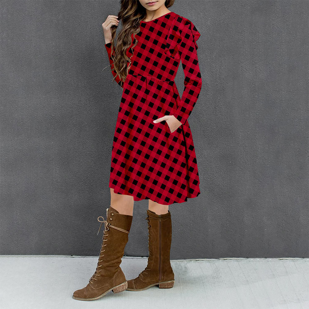 Girls Floral Dress Boho Ruffle Sleeve Pleated Casual Swing Dresses with Pockets for Kids 6-12 Years