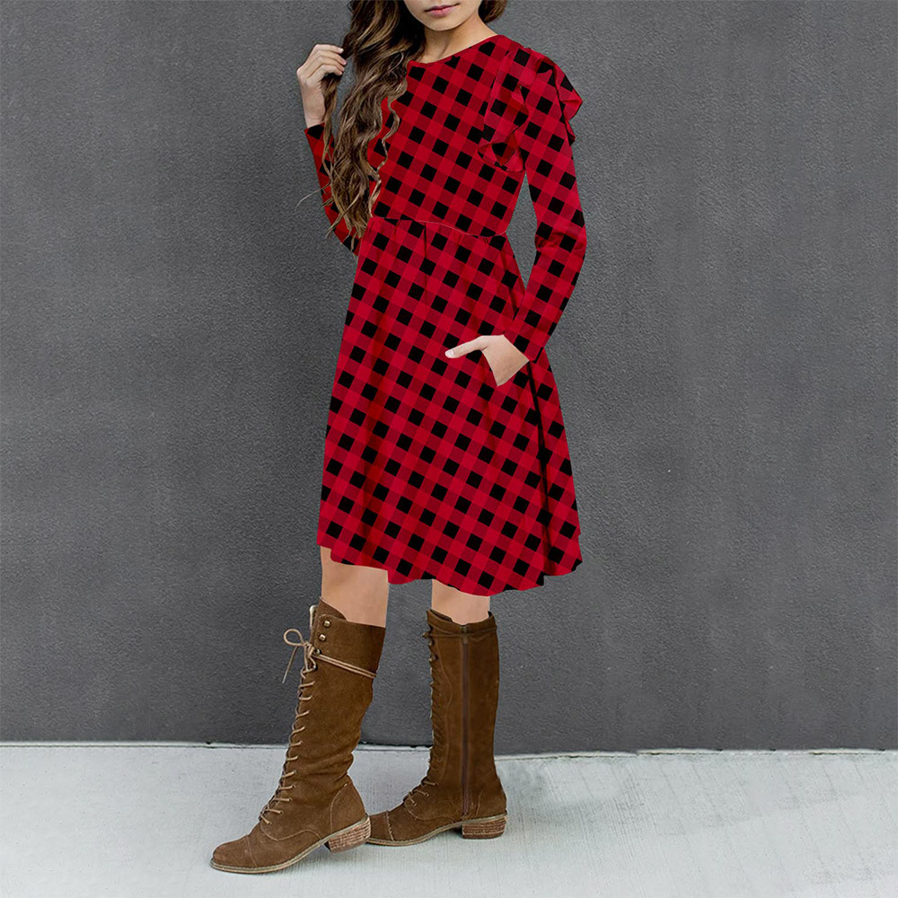 Girls Floral Dress Boho Ruffle Sleeve Pleated Casual Swing Dresses with Pockets for Kids 6-12 Years