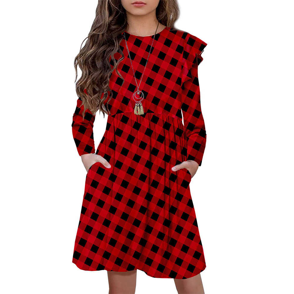 Girls Floral Dress Boho Ruffle Sleeve Pleated Casual Swing Dresses with Pockets for Kids 6-12 Years