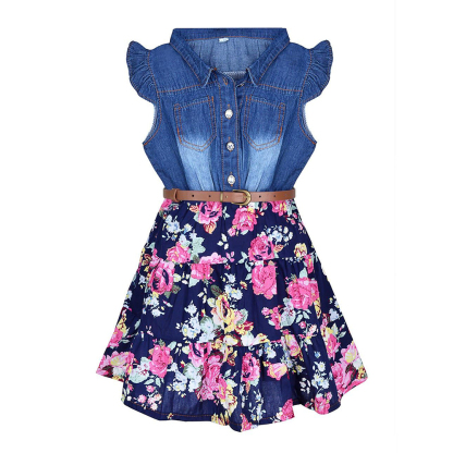 Western Dress Girls, Denim Tops Flower Girl Dress, Princess Dresses for Girls, Party Dresses for Girls 3-14 Years