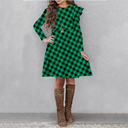 Girls Floral Dress Boho Ruffle Sleeve Pleated Casual Swing Dresses with Pockets for Kids 6-12 Years