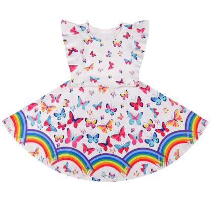 Girls Dress butterfly  Printed Casual Party Twirly Dress for Kids in 2t to 10 Years