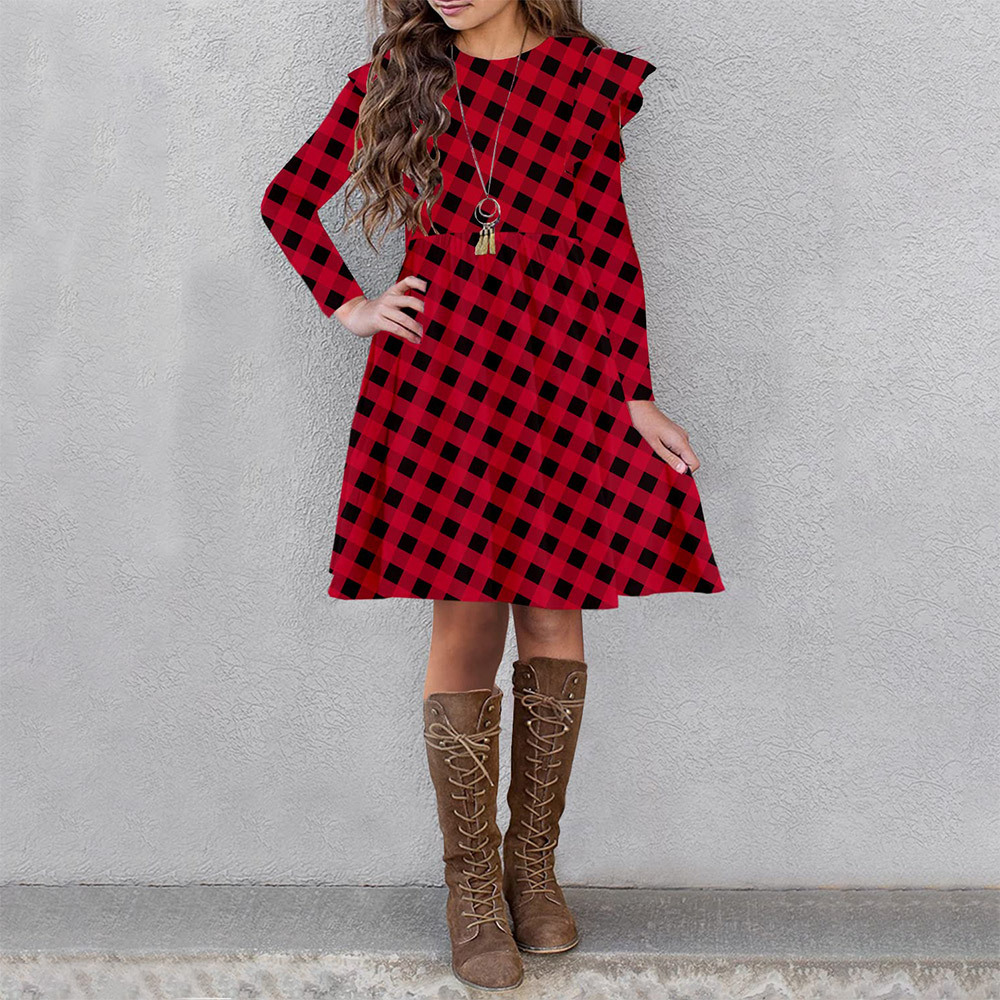 Girls Floral Dress Boho Ruffle Sleeve Pleated Casual Swing Dresses with Pockets for Kids 6-12 Years