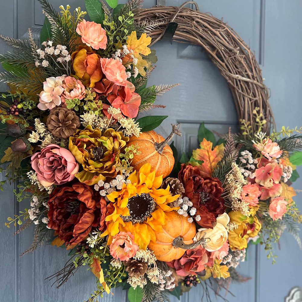 Elegant Fall Wreath – Country Farmhouse Front Door Autumn Decor