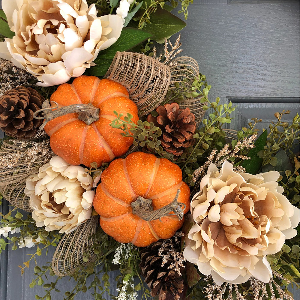 Fall Farmhouse Pumpkin & Peony Wreath – Front Door Autumn Decor