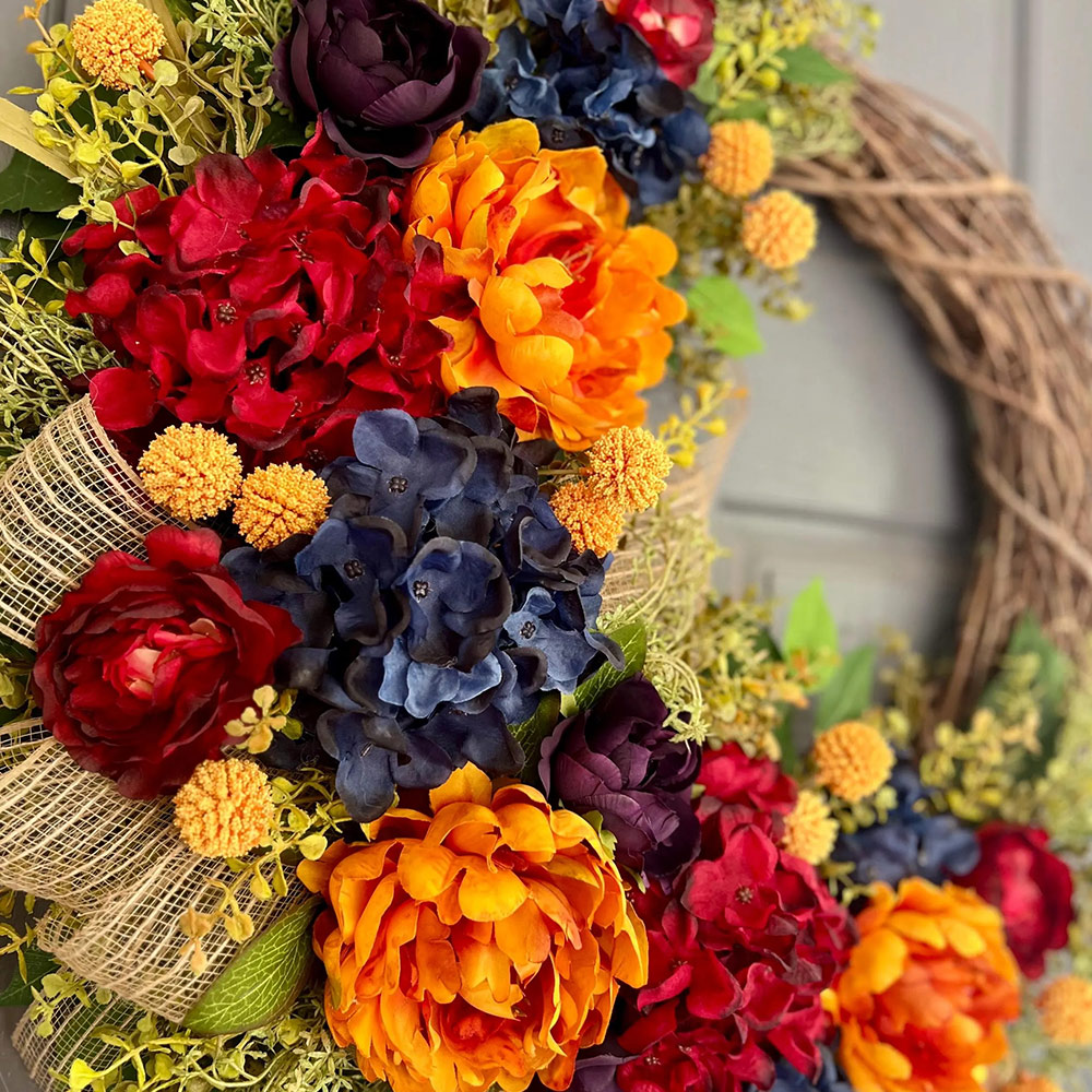Elegant Autumn Peony Wreath – Front Door Fall Decoration
