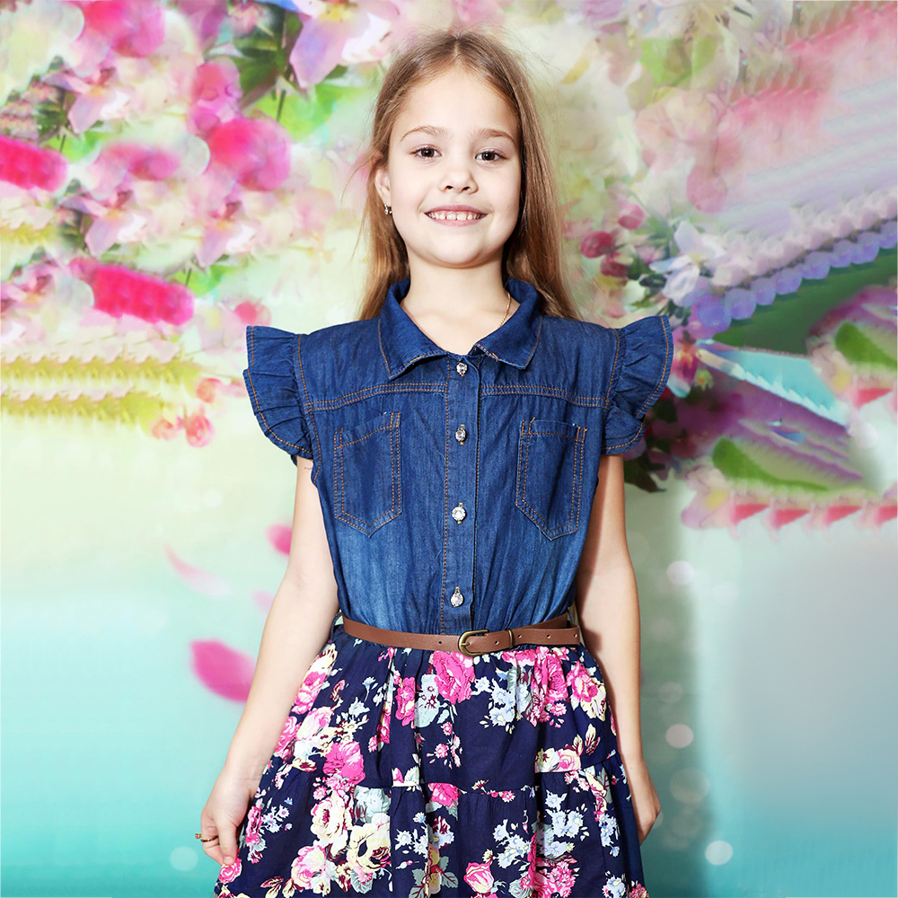 Western Dress Girls, Denim Tops Flower Girl Dress, Princess Dresses for Girls, Party Dresses for Girls 3-14 Years