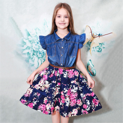 Western Dress Girls, Denim Tops Flower Girl Dress, Princess Dresses for Girls, Party Dresses for Girls 3-14 Years