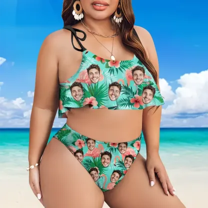 Custom Hawaiian Style Women's Ruffle Summer Bikini High Waisted Bathing Suits Gift For Her