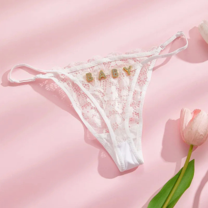 Custom Rhinestone Alphabet Thong Edge French Temptation Hollow Women's Underwear
