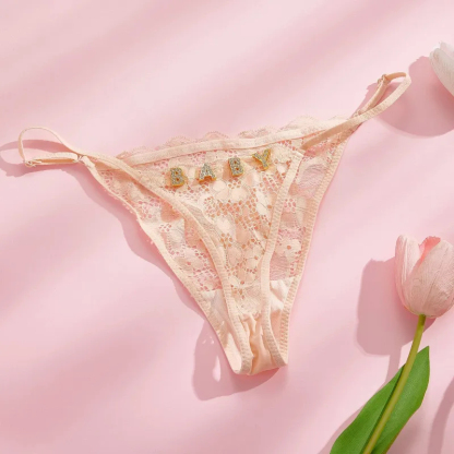 Custom Rhinestone Alphabet Thong Edge French Temptation Hollow Women's Underwear