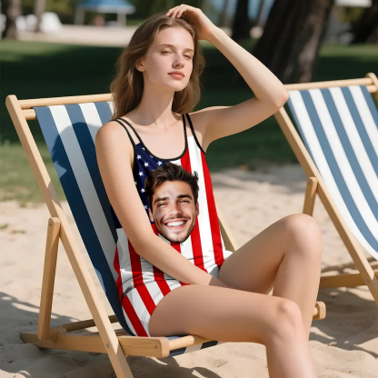 Custom Tankini Two Piece Swimsuit Two Piece For Women American Flag Sling Swimsuit With Swimming Trunks
