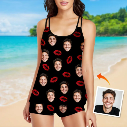 Custom Tankini Two Piece Swimsuit Two Piece For Women Red Heart Sling Swimsuit With Swimming Trunks