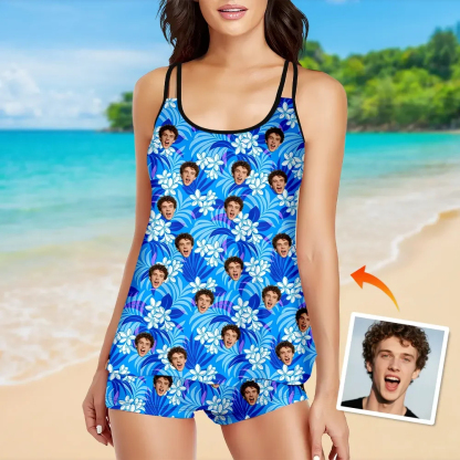 Custom Tankini Two Piece Swimsuit Two Piece For Women Hawaiian Style Sling Swimsuit With Swimming Trunks