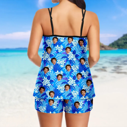 Custom Tankini Two Piece Swimsuit Two Piece For Women Hawaiian Style Sling Swimsuit With Swimming Trunks