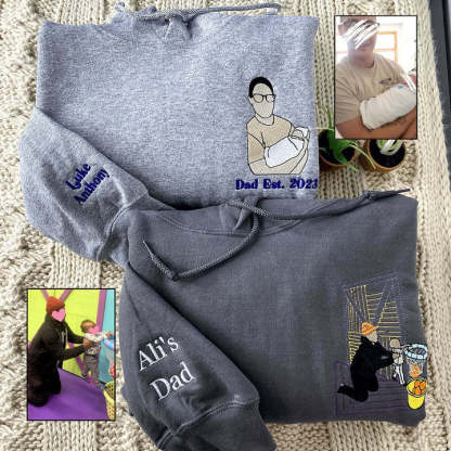 👨‍👧‍👦Custom Full Color Embroidered Sweatshirt Portrait Dad- Perfect Father's Day or Birthday Gift