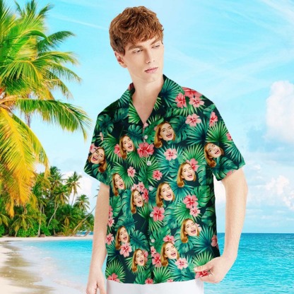 Custom Hawaiian Shirts Red Flowers Design Personalized Aloha Beach Shirt For Men