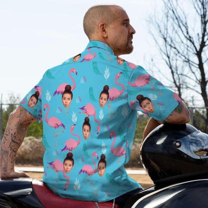 Custom Face Shirt Men S Hawaiian Shirt Pink Flamingo