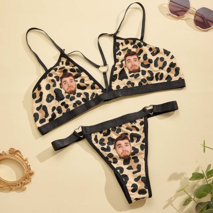 Custom Name and Face Leopard Bikini Sets DIY Personalized Crystal Letters Sexy Swimsuit Sets