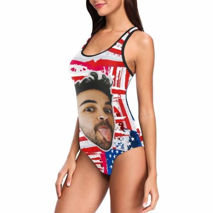 Custom Face Swimwear Women's Photo Slip One Piece Swimsuit - USA Flag