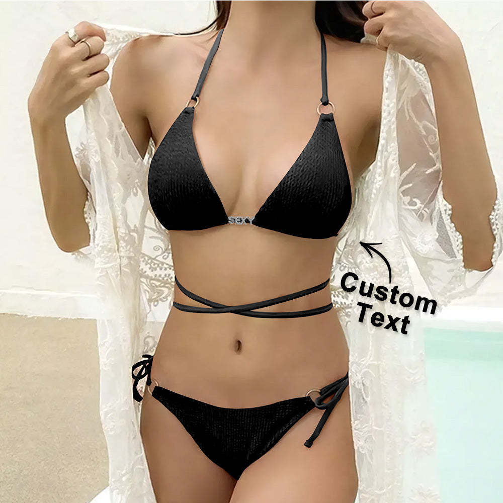 Custom Name Waist Band Halter Triangle Tie Side Bikini Sets Personalized DIY Crystal Letters Bikini