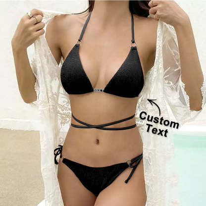 Custom Name Waist Band Halter Triangle Tie Side Bikini Sets Personalized DIY Crystal Letters Bikini